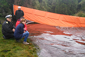 Armada apoya contención de 10 mil litros de pintura que cayeron en cercanía de río Trainel